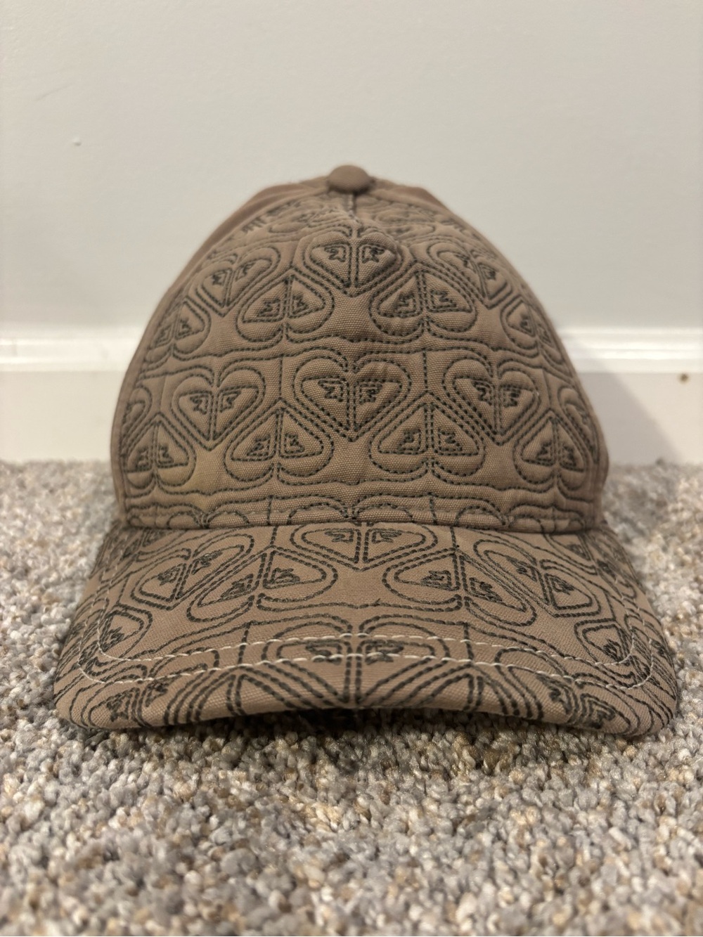 Vintage Roxy Cadet Hat Cap Women’s Gray Brown Heart Logo Pattern Y2K Adjustable